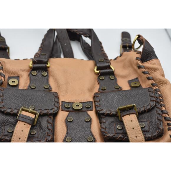 Mulberry Roxanne Whipstitch Brown & Tan Soft Leather Buckle Handbag Satchel - Picture 9 of 16